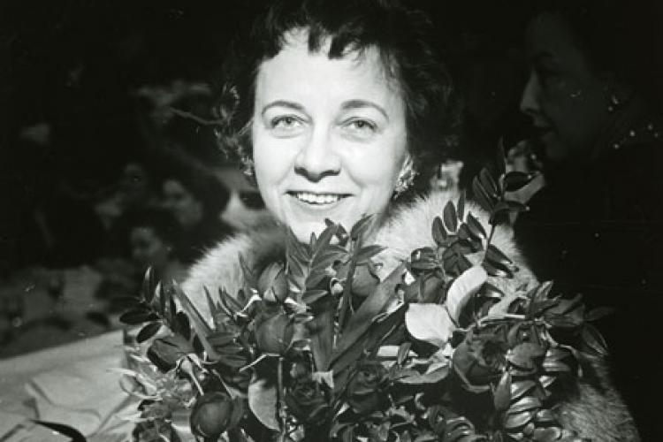 Dorothy Jurney holding flowers