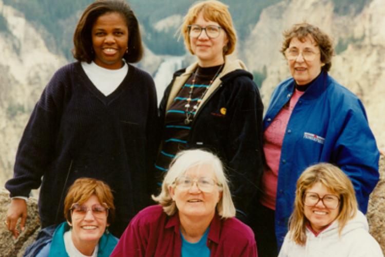 Mills with fellow journalists at JAWS in Jackson Hole, Wyoming, 1994