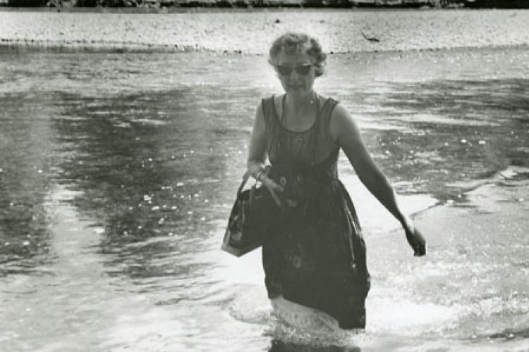 Lucile Morris Upton crossing the James River in 1956